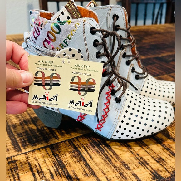 MAIA TMA EYES RETRO POLKA DOT LEATHER BOOTIE WOMENS SZ 8 1/2 / US 40 NWT - Picture 10 of 12